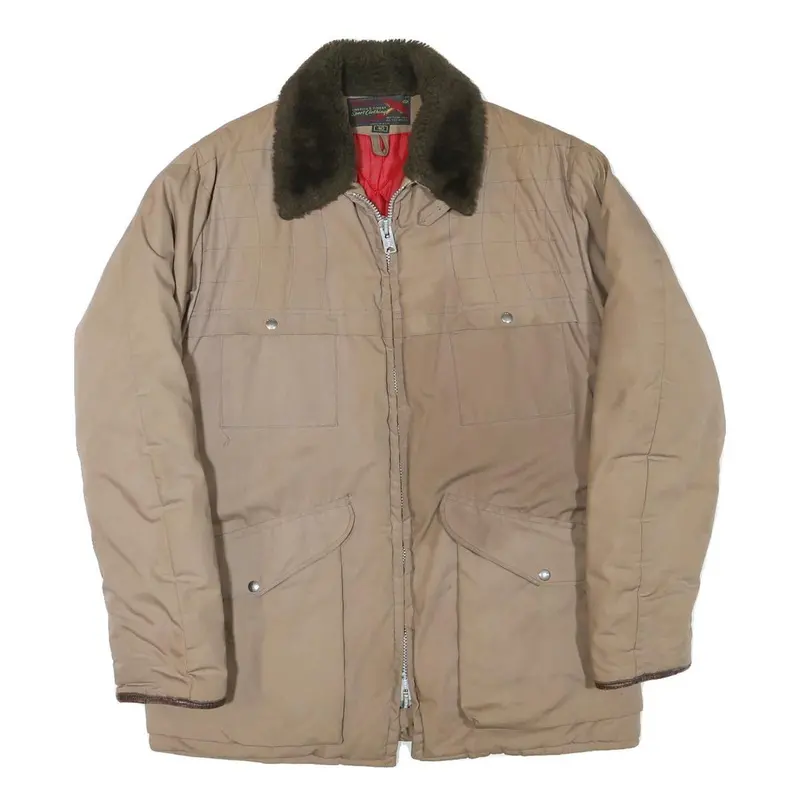 10-X Womens Beige Brown Jacket M Polyester Blend Plain Zip Warm Casual Outerwear 1