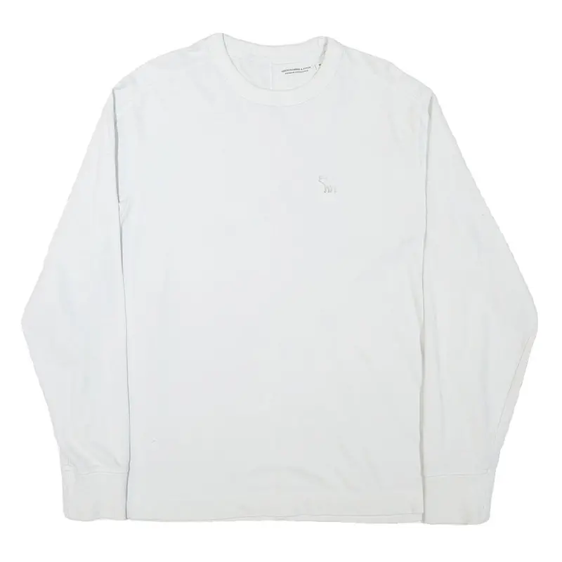 Abercrombie & Fitch Mens White Crew Neck M Cotton Blend Sweatshirt Long Sleeve 1