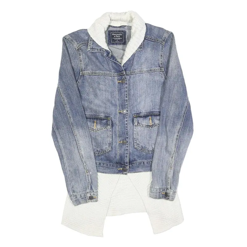 Abercrombie & Fitch Womens Blue Denim & White Cotton Jacket S Button Plain 1