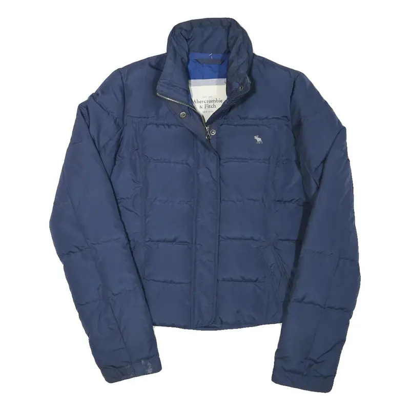 Abercrombie & Fitch Womens Navy Blue Puffer Jacket L Polyester Blend Zip Casual 1