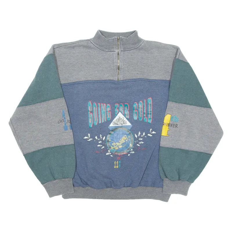 Ackermann Olympics Mens Sweatshirt Blue 1/4 Zip 90S M 1