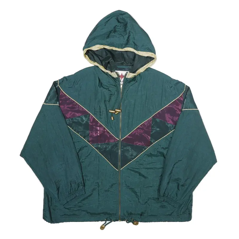 Active Frontier Womens Green & Purple Hooded Zip Nylon Jacket Xl Shiny 1