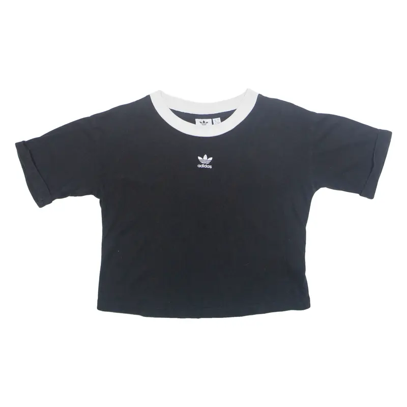Adidas Cropped Womens T-Shirt Black Crew Neck Uk 10 1