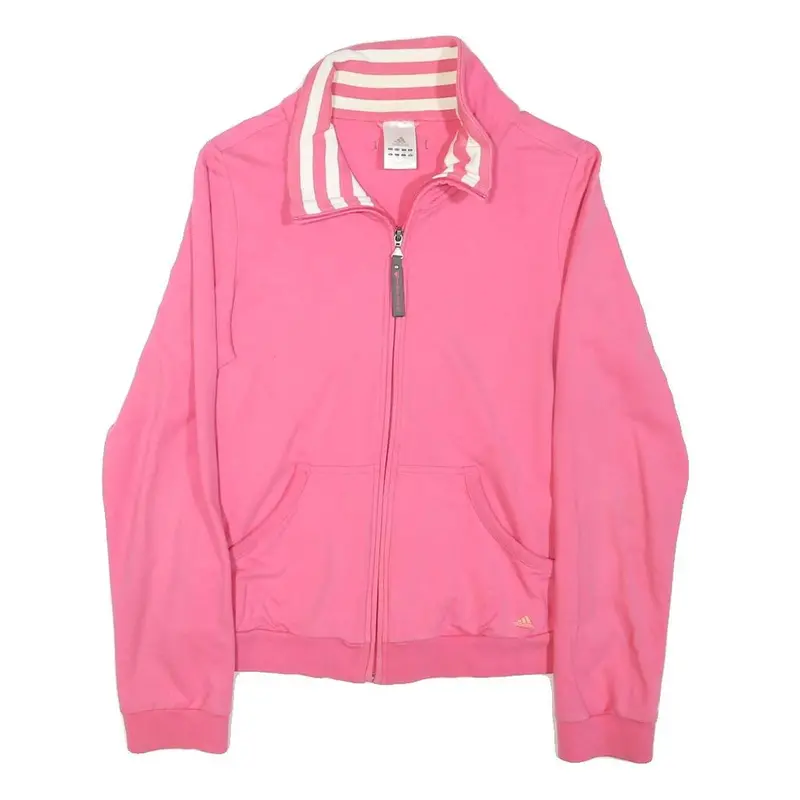 Adidas Girls Pink Cotton Blend Zip Up Jacket M Jersey Plain Casual Sportswear 1