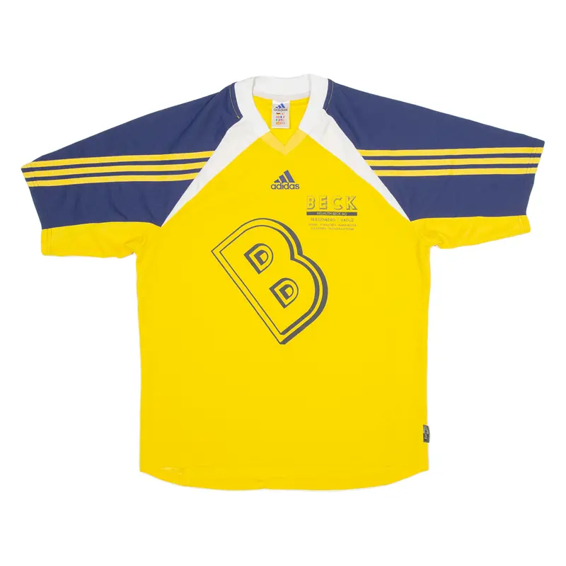 Adidas Helmuth Beck Ag Mens Football Shirt Jersey Yellow V-Neck L 1