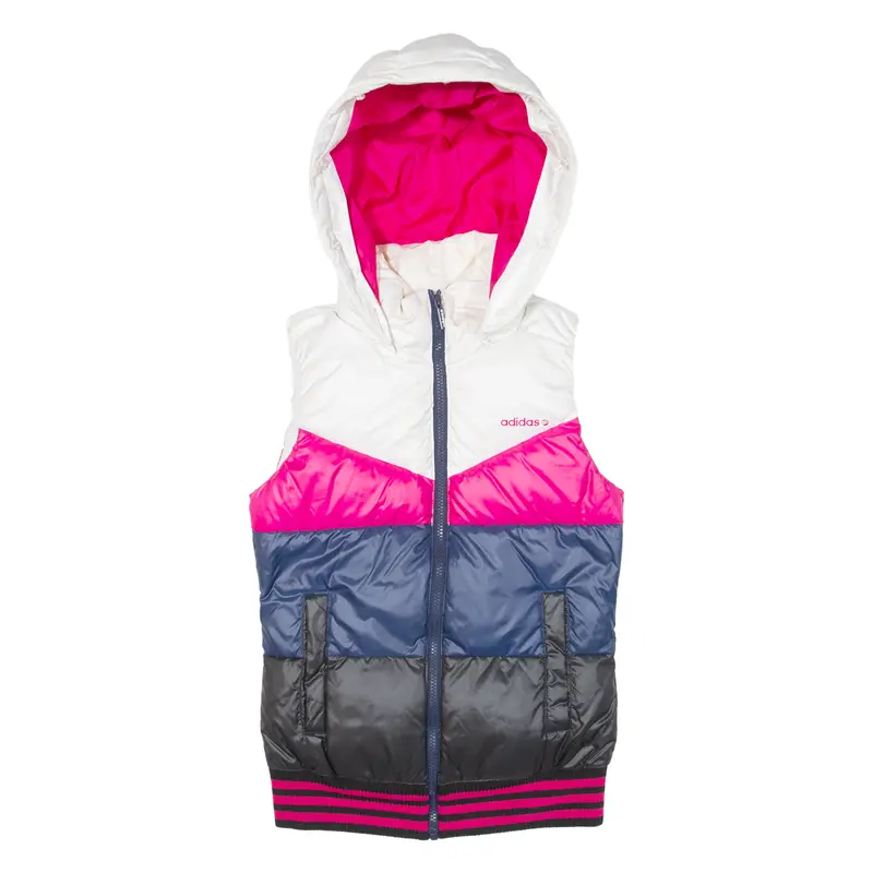 Adidas Insulated Womens Puffer Gilet Blue Hooded Colourblock Xxs 1