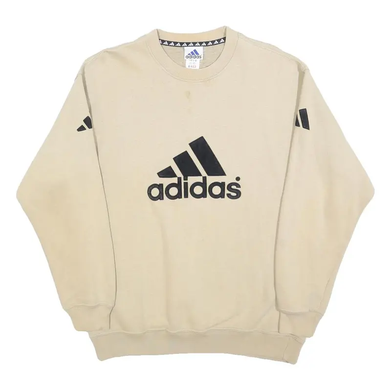 Adidas Mens Beige Cotton Blend Crew Neck S Logo Sweatshirt Casual Sport 1