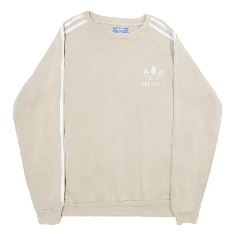 Adidas Mens Beige Sweatshirt Crew Neck M Classic 3-Stripes Trefoil Logo 1