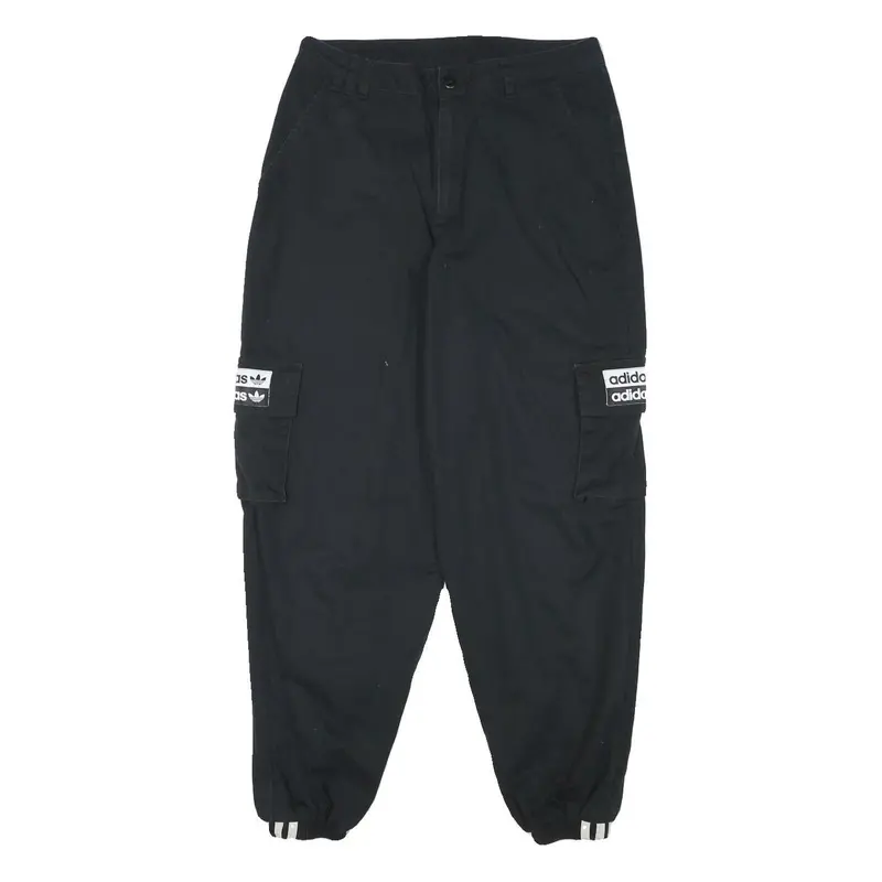 Adidas Mens Black Cotton Blend Relaxed Cargo Trousers W28 L26 Logo Zip Closure 1