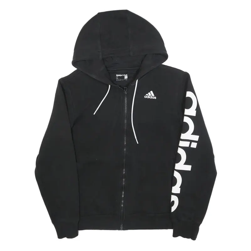 Adidas Mens Black Full Zip Hoodie S Essentials Logo Print Casual Sweatshirt 1