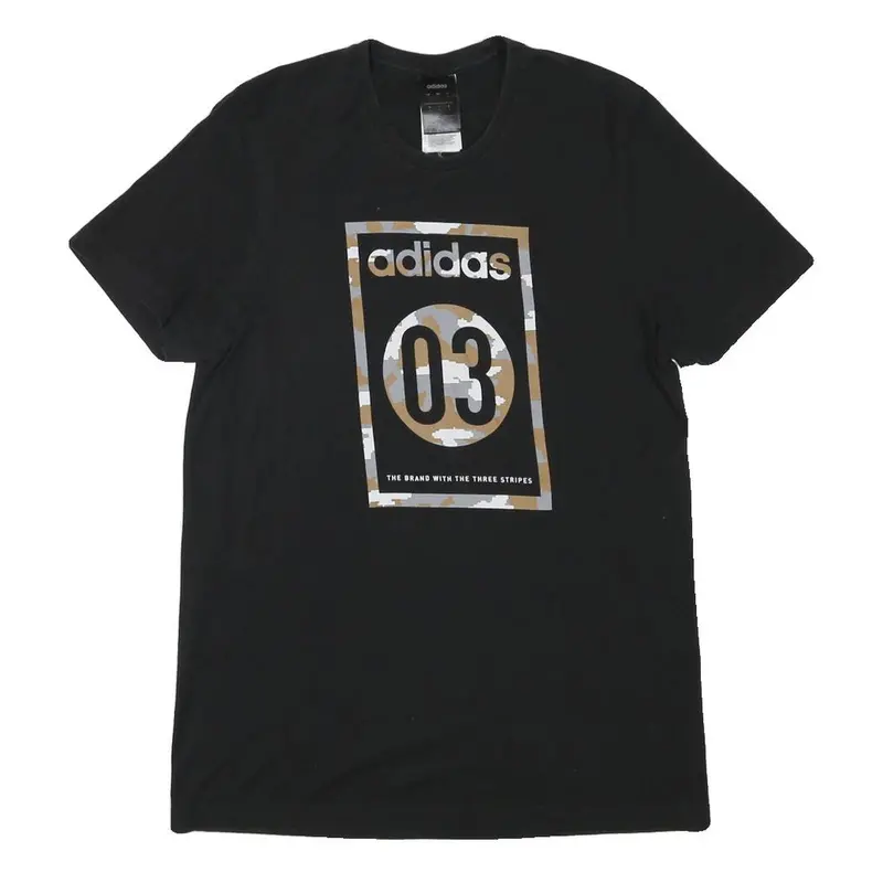 Adidas Mens Black Graphic T-Shirt S Short Sleeve Crew Neck Cotton Blend 1