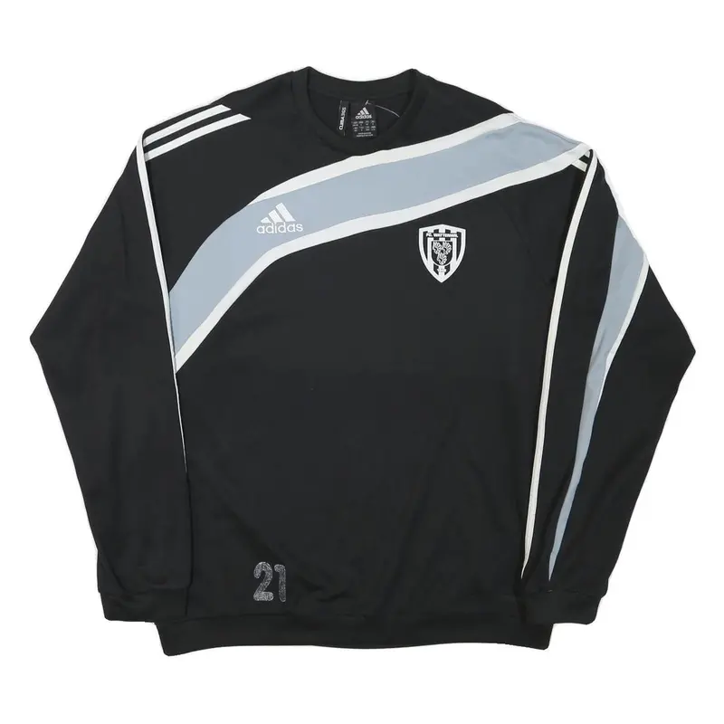 Adidas Mens Black & Grey Football Club Crest Crew Neck L Sweatshirt Long Sleeve 1
