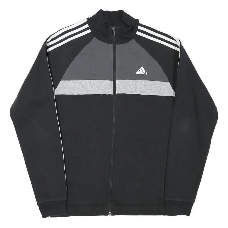 Adidas Mens Black & Grey Track Jacket M Cotton Blend Zip Striped Sportswear 1