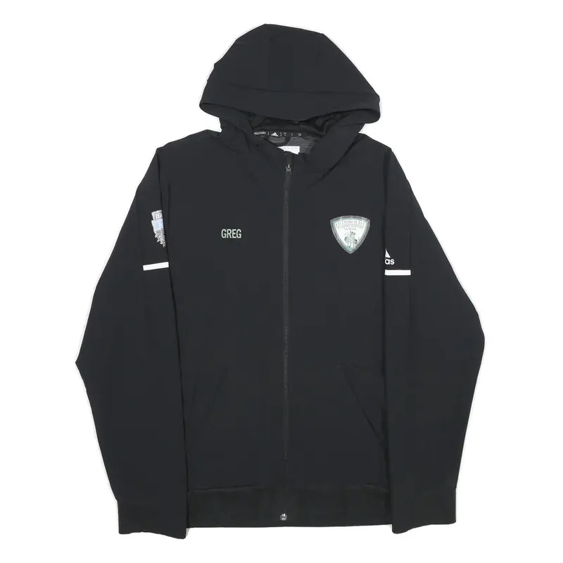 Adidas Mens Black Hooded Zip Jacket L Polyester Plain Sports Logo 1