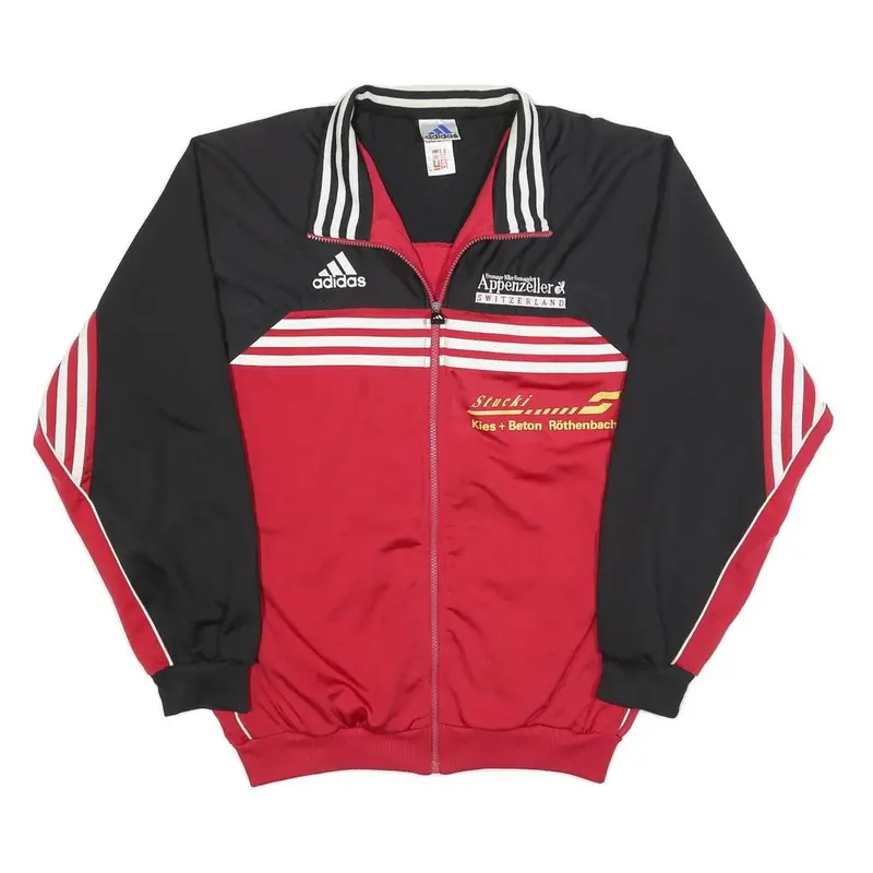 Adidas Mens Black & Red Retro Track Jacket L Polyester Zip Striped Sports 1