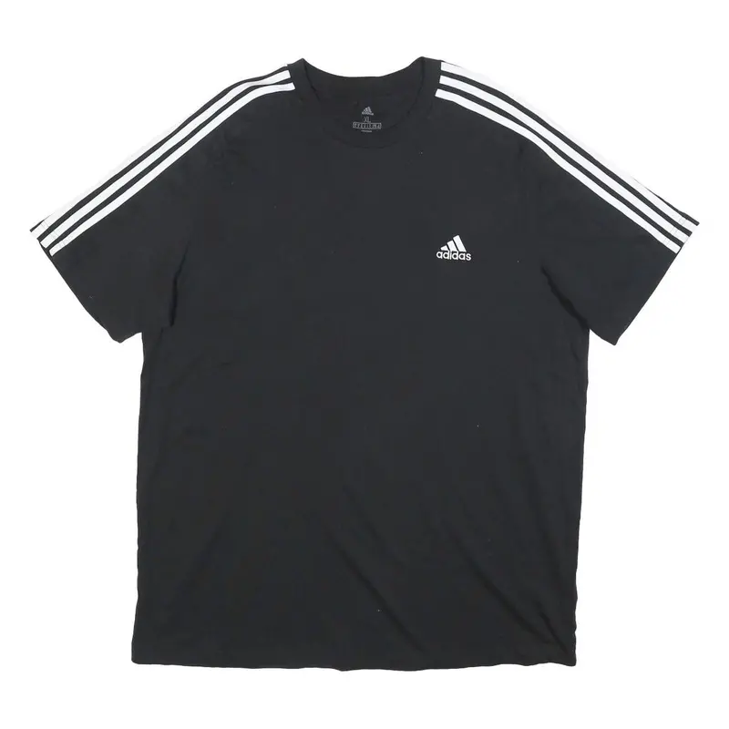 Adidas Mens Black T-Shirt Xl Short Sleeve Crew Neck Three Stripe Classic 1