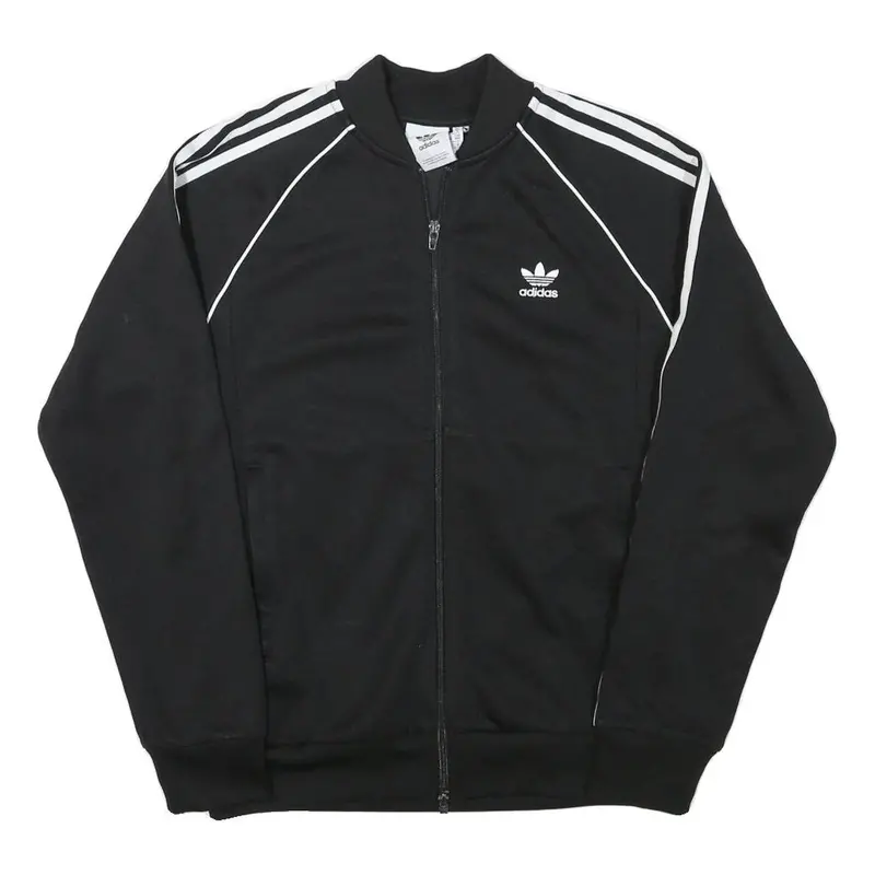 Adidas Mens Black & White Trefoil Logo Track Jacket M Polyester Blend Zip 1
