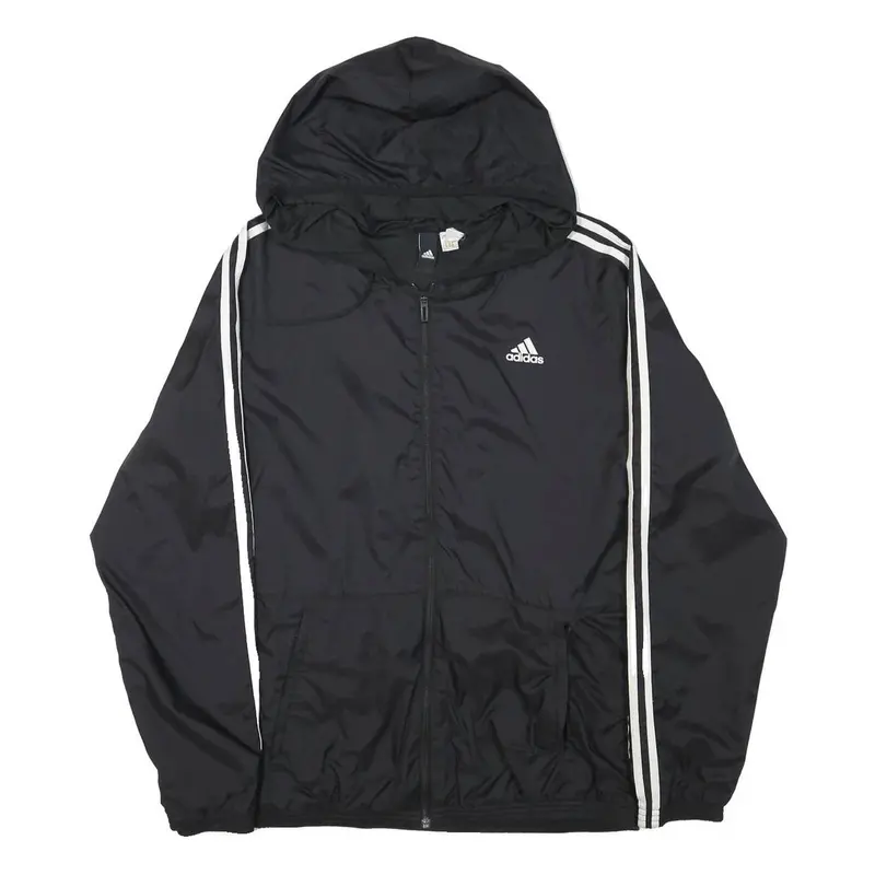 Adidas Mens Black Zip Hooded Track Jacket L Polyester Blend Plain Sportswear 1