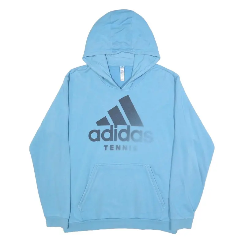 Adidas Mens Blue Hoodie L Cotton Blend Pullover Tennis Logo Casual 1