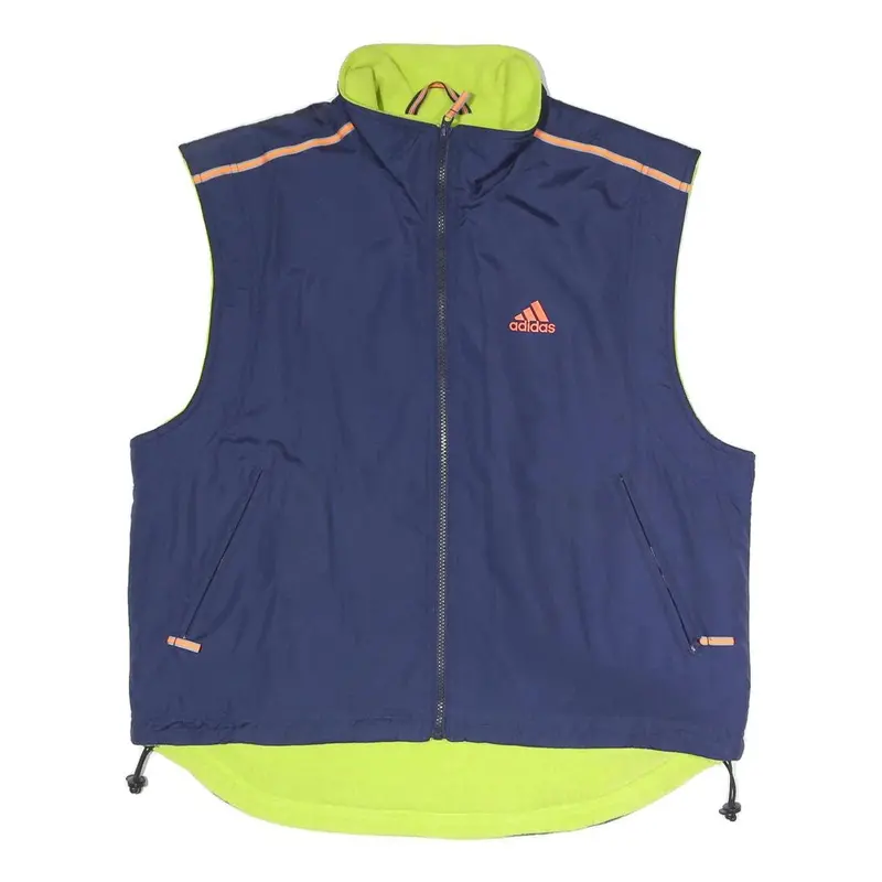 Adidas Mens Blue & Neon Green Sleeveless Track Jacket S Polyester Blend Zip 1