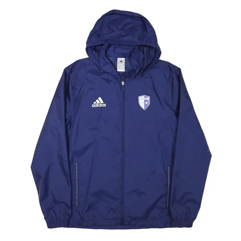 Adidas Mens Blue Nylon Hooded Zip Jacket S Fc Wohlen Plain Lightweight 1