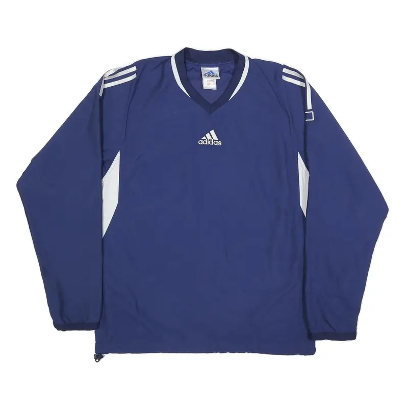 Adidas Mens Blue & White V-Neck Sweatshirt M Polyester Blend Sporty Pullover 1