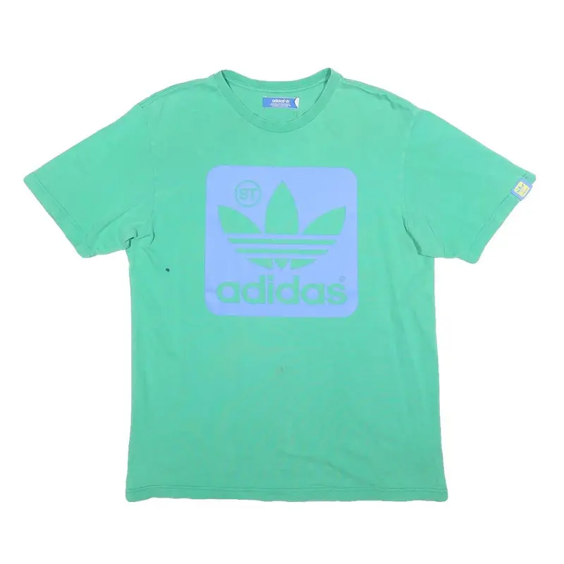 Adidas Mens Green & Blue Graphic T-Shirt L Short Sleeve Crew Neck Cotton Blend 1