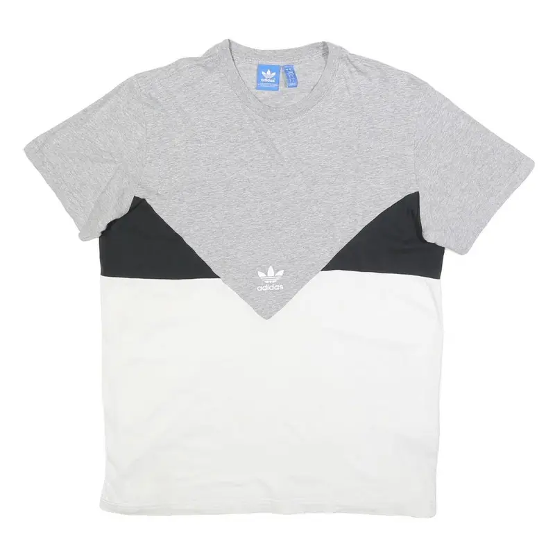 Adidas Mens Grey Black & White Cotton Blend T-Shirt L Short Sleeve Crew Neck 1