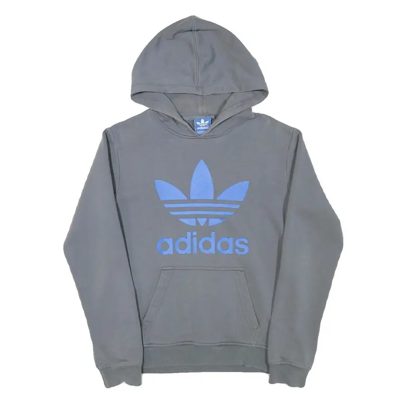 Adidas Mens Grey Blue Hoodie S Cotton Blend Casual Pullover Hooded Sweatshirt 1