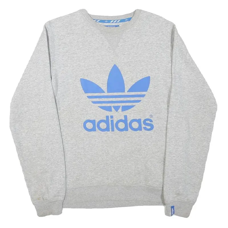 Adidas Mens Grey Blue Sweatshirt Crew Neck S Cotton Blend Pullover Casual 1