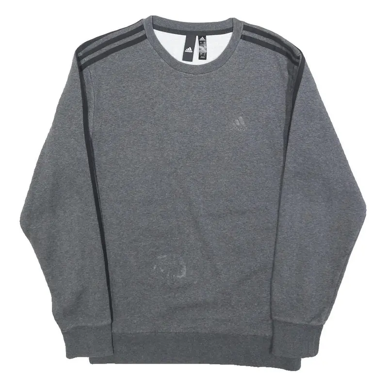 Adidas Mens Grey Cotton Blend Crew Neck S Sweatshirt Three Stripe Design 1