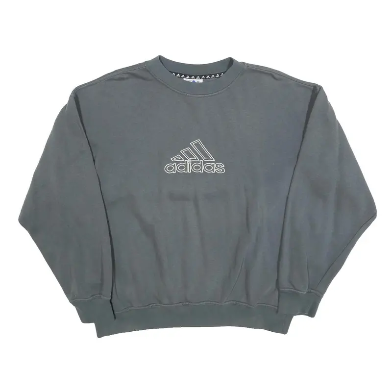 Adidas Mens Grey Cotton Blend Crew Neck Sweatshirt M Logo Pullover Casual 1