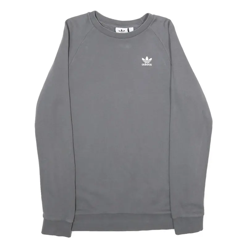 Adidas Mens Grey Cotton Crew Neck Sweatshirt S Minimal Logo Casual Sport 1