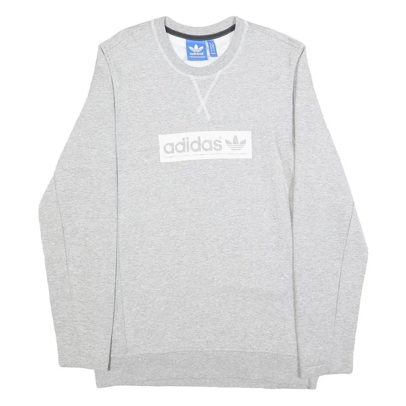 Adidas Mens Grey Crew Neck S Cotton Blend Pullover Sweatshirt Logo 1