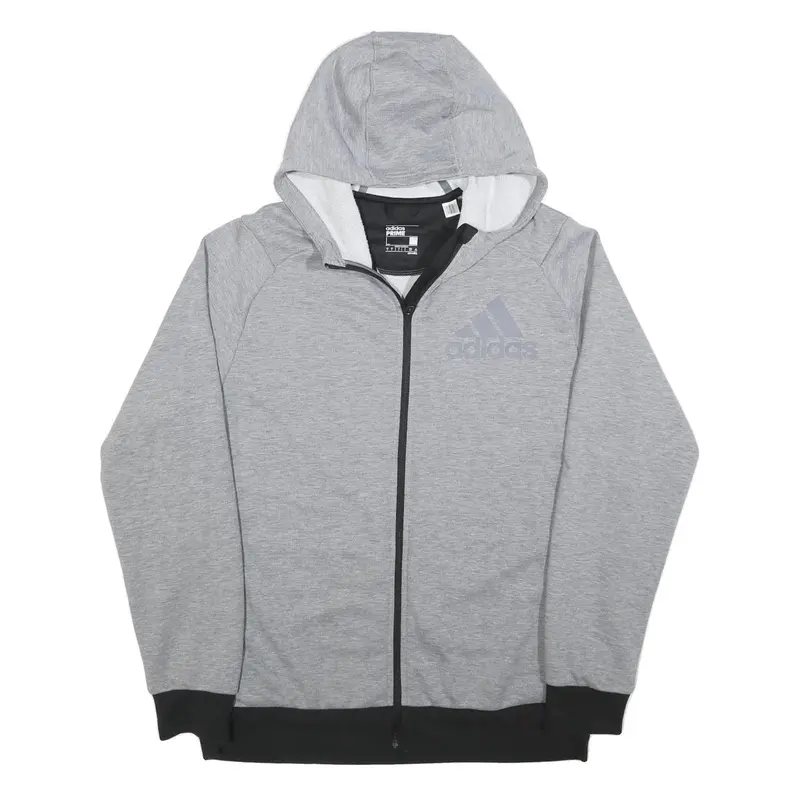 Adidas Mens Grey Full Zip Hoodie L Cotton Blend Lightweight Casual Jacket 1