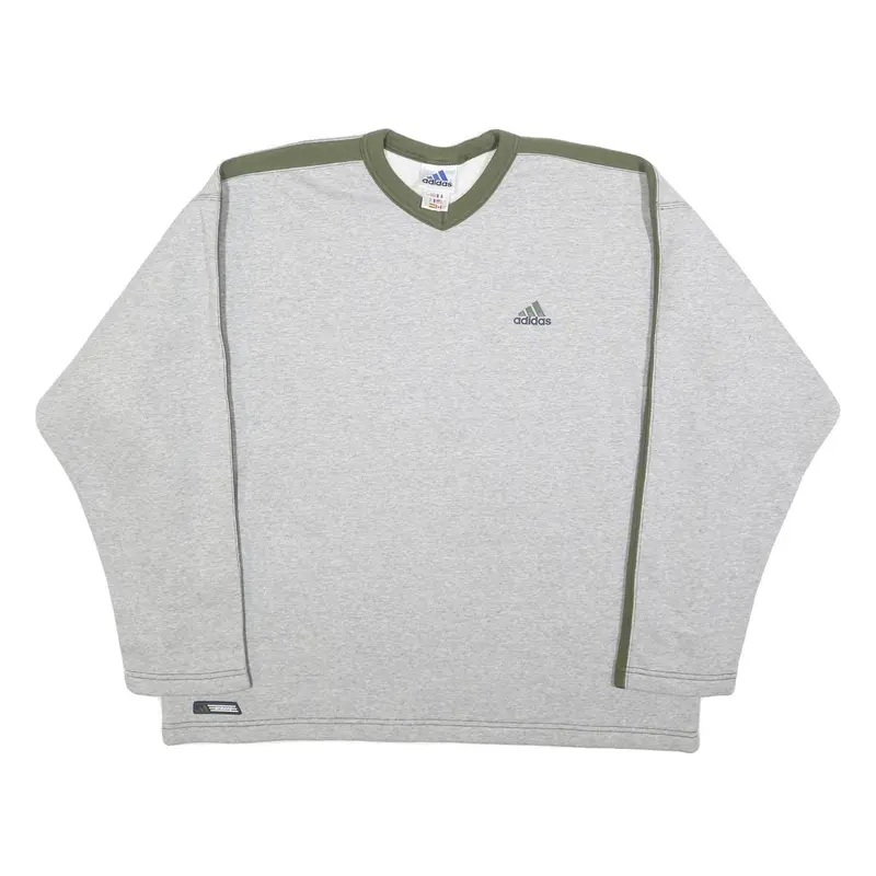 Adidas Mens Grey & Green V-Neck Xl Sweatshirt Cotton Blend Casual Sportswear 1