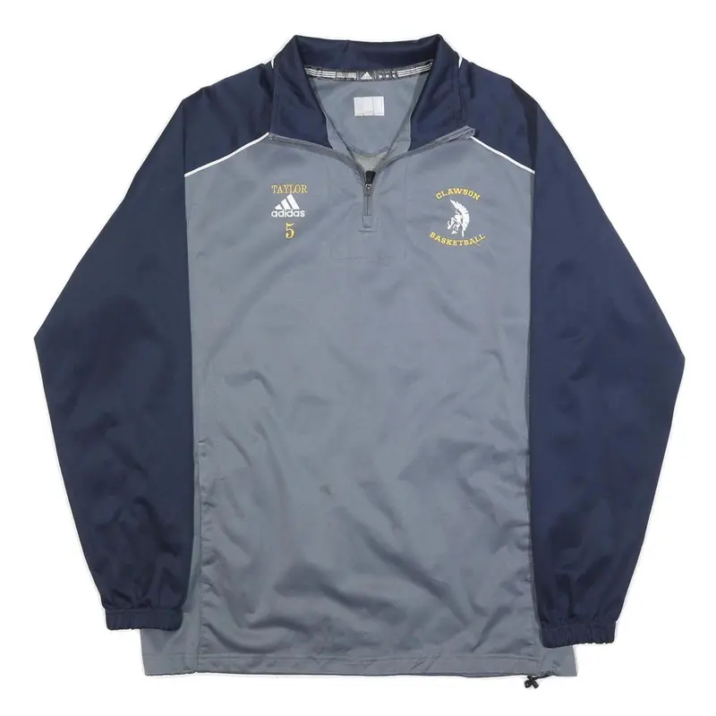 Adidas Mens Grey & Navy Basketball Jacket M Polyester Zip Classic Sport 1