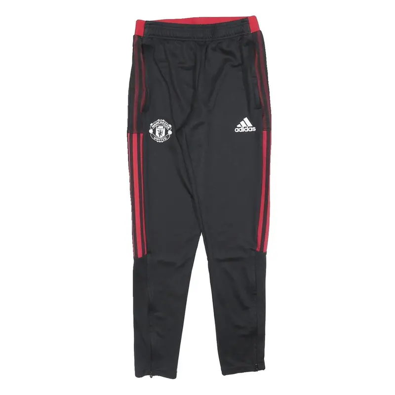 Adidas Mens Joggers Black & Red Regular Tapered S W25 L27 Manchester United Logo 1