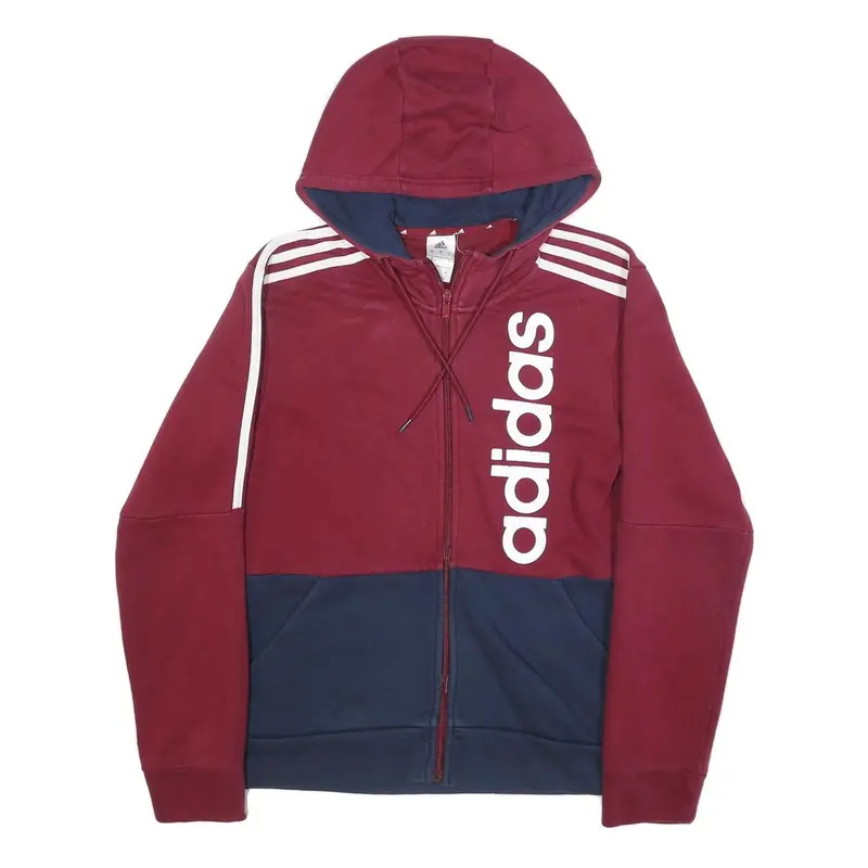 Adidas Mens Maroon & Navy Full Zip Hoodie S Cotton Blend Sportswear 1