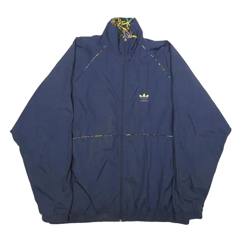 Adidas Mens Navy Blue Nylon Jacket L Plain Sportswear Zip Casual Lightweight 1