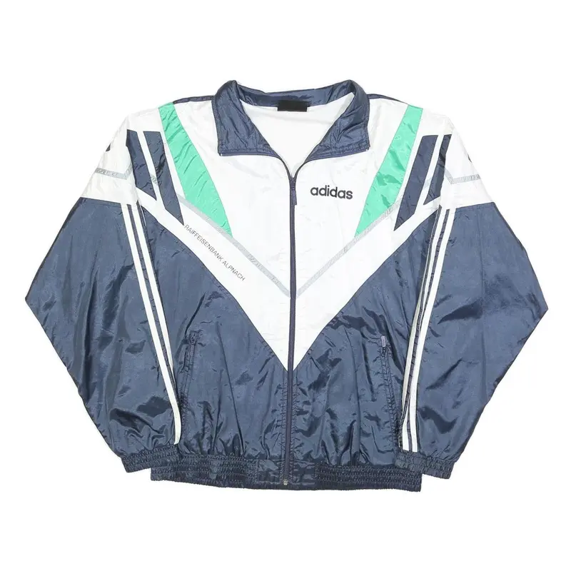 Adidas Mens Navy White & Green Track Jacket L Polyester Blend Zip Retro 1