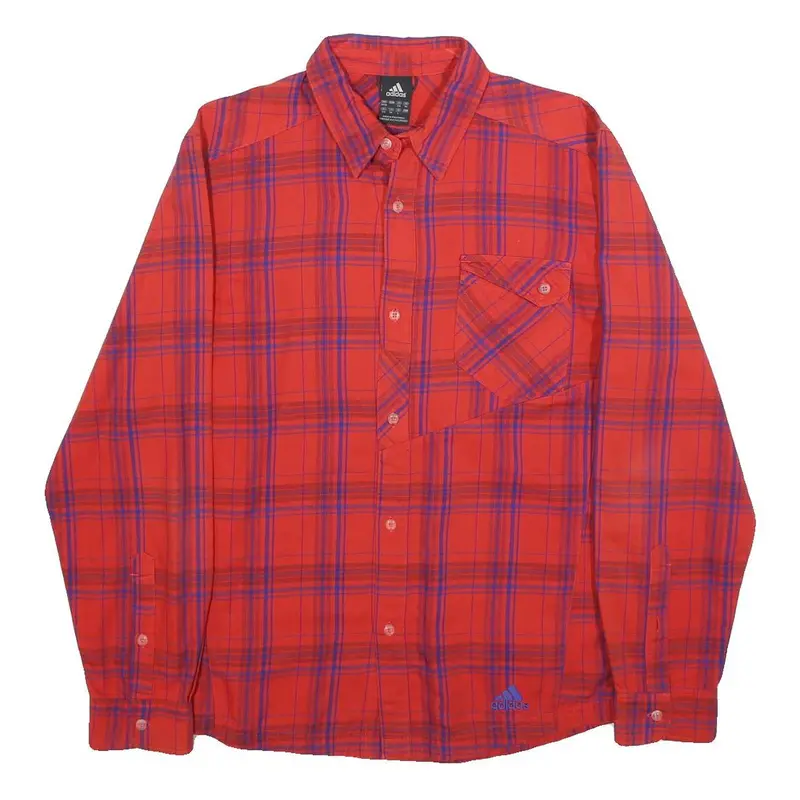 Adidas Mens Red & Purple Plaid Shirt M Cotton Blend Casual Long Sleeve Button 1