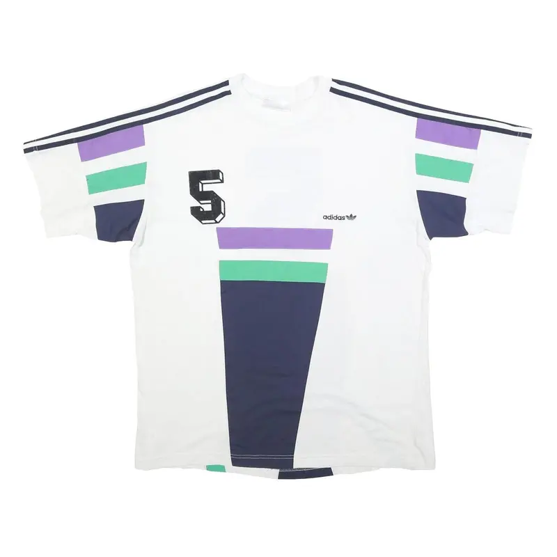 Adidas Mens White Blue Green Purple Graphic T-Shirt L Short Sleeve Crew Neck 1