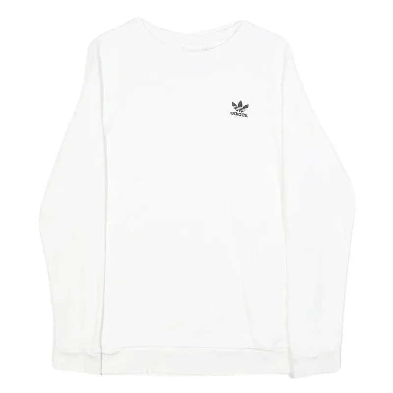 Adidas Mens White Crew Neck S Logo Sweatshirt Cotton Blend Casual Pullover 1