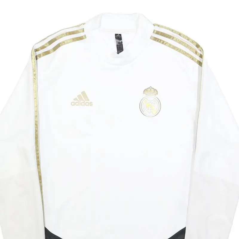 Adidas Mens White & Gold Football Shirt S Long Sleeve Crew Neck Real Madrid 2