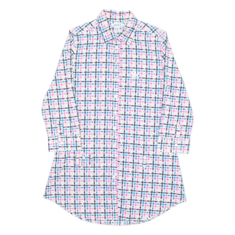 Adidas Originals Long Womens Shirt Pink Check 3/4 Sleeve S 1