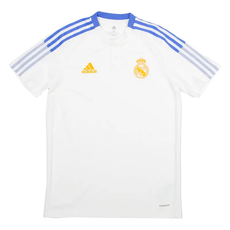 Adidas Real Madrid Mens Football Shirt Jersey White Button Neck S 1