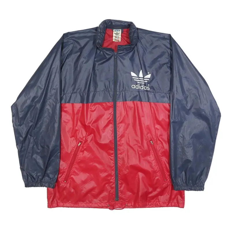 Adidas Vintage Mens Navy & Red Nylon Zip Jacket S Plain Lightweight Sportswear 1
