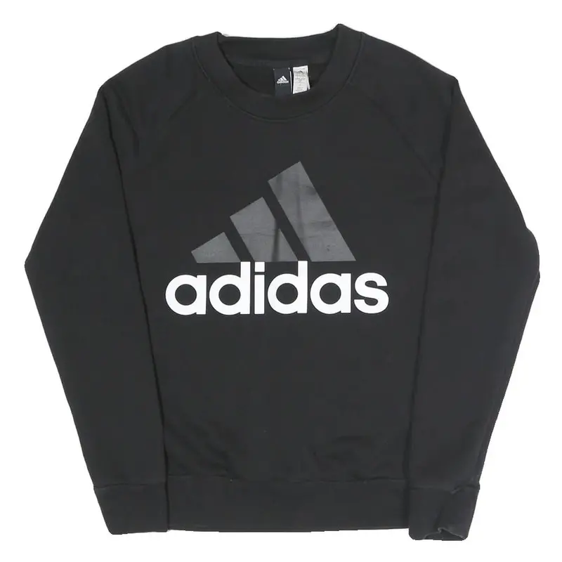 Adidas Womens Black Cotton Blend Crew Neck S Logo Sweatshirt Pullover 1