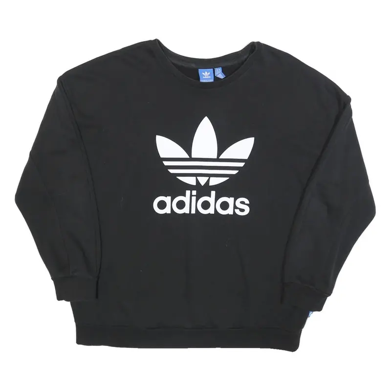 Adidas Womens Black Cotton Blend Crew Neck Uk 18 Sweatshirt Logo Print 1